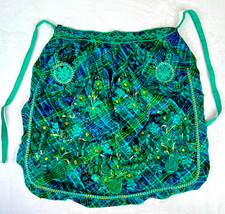 Handmade Guatemalan Market Apron Ikat Fabric Embroidered Floral Designs Pocket