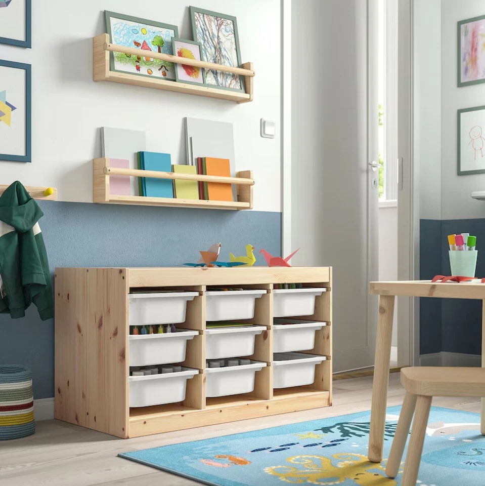 IKEA TROFAST Unidad de Almacenamiento Pino Manchado de Blanco con Cajas Organizador Infantil Nuevo Foto 2 de 4