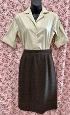 Vintage Tweed Wool Skirt Brown  Beige, Hand Tailored No Tags
