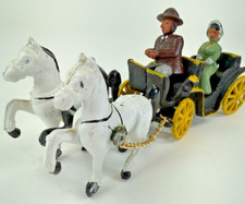 Cast Iron Horse Drawn Carriage w/ Figurines Vintage
