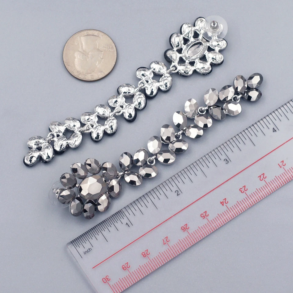 Pendientes colgantes grises 4.375 1n largo Jet cristal hematita mujeres graduación joyería 88 Foto 3 de 3