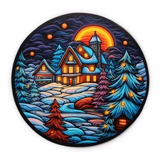 Snow Covered Cabin Embroidered Applique Patch - Christmas Badge (Iron on)