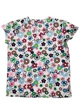 Womens Fashion Medical Nursing Scrub Tops Printed Colorful Round Petal Flower M