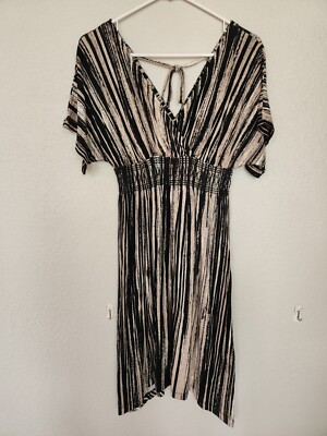 NEW Soma Deep V-Neck Flowy Dress | White, Taupe, and Black Drapy | X-Small  | eBay