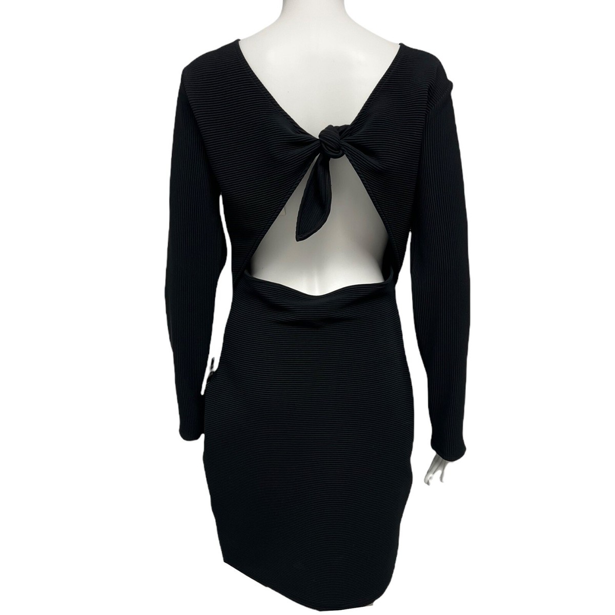 Express Women's Dress Open Back Ribbed Knee Length Black long sleeve Size M