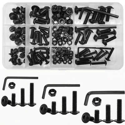 WEQEYENT Black M4 M5 M6 Stainless Steel Nuts and Bolts Set, Flanged Button Head Socket