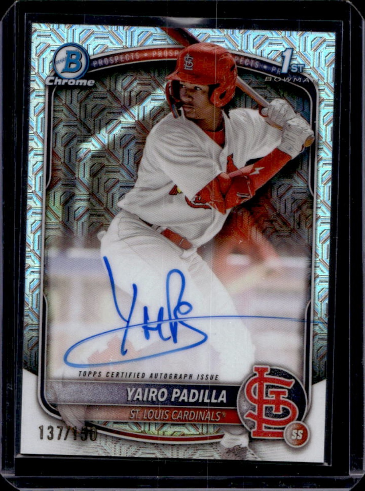 2025 Bowman Chrome Yairo Padilla Auto HTA Choice Refractor 1st #/150 Cardinals