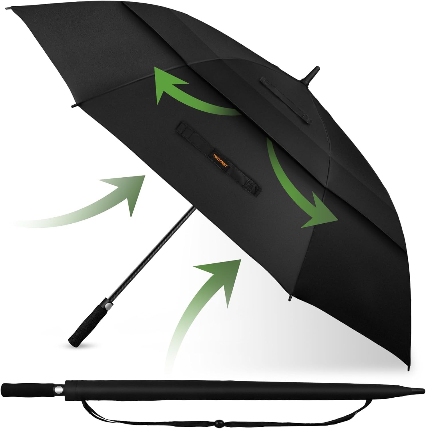 TECKNET Golf Umbrella Large 68 Inch, Windproof Strong Double Canopy Vented, Aut