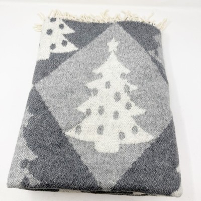 Roca Home Gray Christmas Tree Fringe Throw Blanket Made in Portugal 50'' x 67''