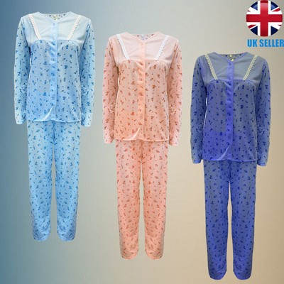 i-Smalls Women Floral Lace Pyjama Set Long Sleeve V-Neck Button Front Spring