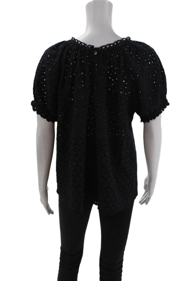 Blusa pulóver de terciopelo negra con detalle de ojales de algodón para mujer talla S Foto 3 de 4