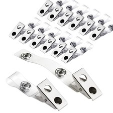 100Pcs Metal Badge Clips with Clear PVC Straps, Premium Double Hole Metal Bad...
