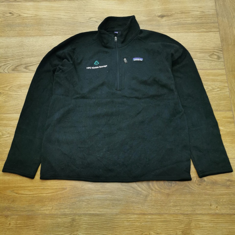 Patagonia Better Sweater Fleece Jumper Mens L Black 1/4 Zip Nimble Storage Logo