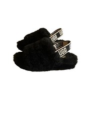UGG fluff yeah slide slippers Elastic Back black fuzzy Womens 6 comfy