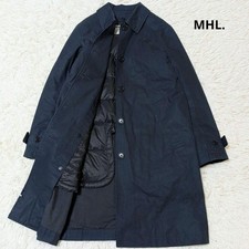 MHL Margaret Howell Navy Cotton Nylon Down Liner Long Coat S