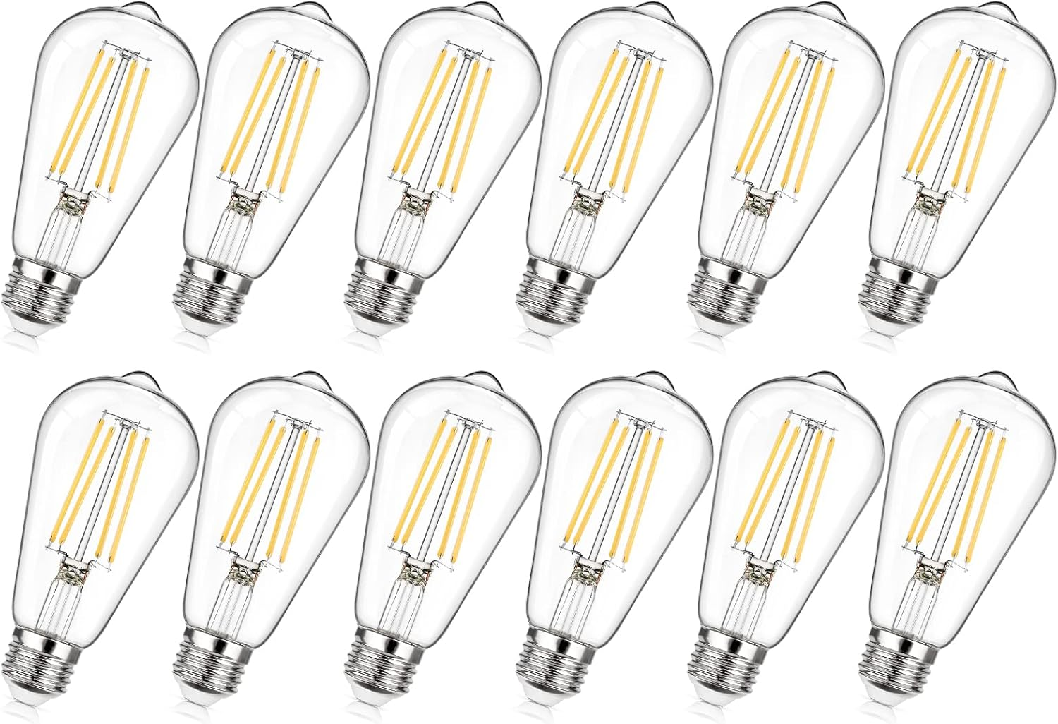 12-Pack Dimmable Vintage LED Edison Bulb 60W Equivalent, 6W 850Lumens Soft White