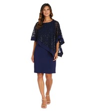 R & M Richards Womens Sequin Poncho Asymmetrical Dress, Blue, 12