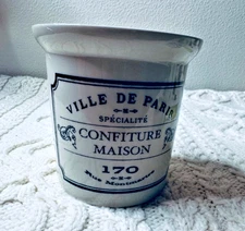 French Vintage Repro Stoneware Crock Cream Black  Farmhouse Decor Ville De Paris