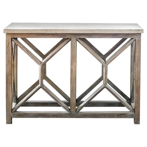 Uttermost Catali Wood and Stone Top Accent Console Table in Ivory and Oatmeal - Picture 3 of 8