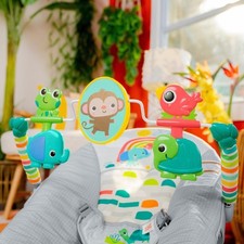 Playful Paradise Vibrating Baby Bouncer with Toys: Detachable Toy Bar