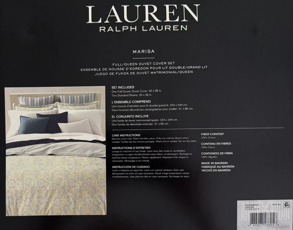 Juego de funda nórdica Ralph Lauren Full Queen 3 piezas algodón Marisa floral azul amarillo Foto 4 de 4