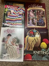 LOT OF 4 Afghan crocheting knitting books patterns,info hardcover