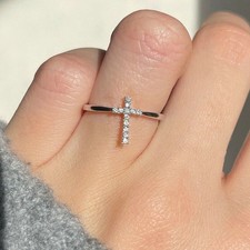 1.10 Ct Round Cut Simulated Diamond Engagement Cross Ring 14k White Gold Plated