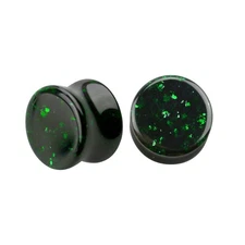 6G to 13/16" Sandstone Green Glitter Concave Double Flare Ear Gauges Sold Pair