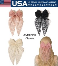 Womens Hair Accessories - Lace Bow Clips, Large Bowknots with Long Tails