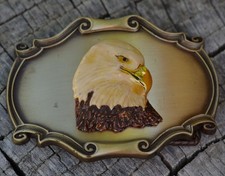 VINTAGE Belt Buckle Metal Enameled American Bald Eagle Raintree 1978 Made in USA