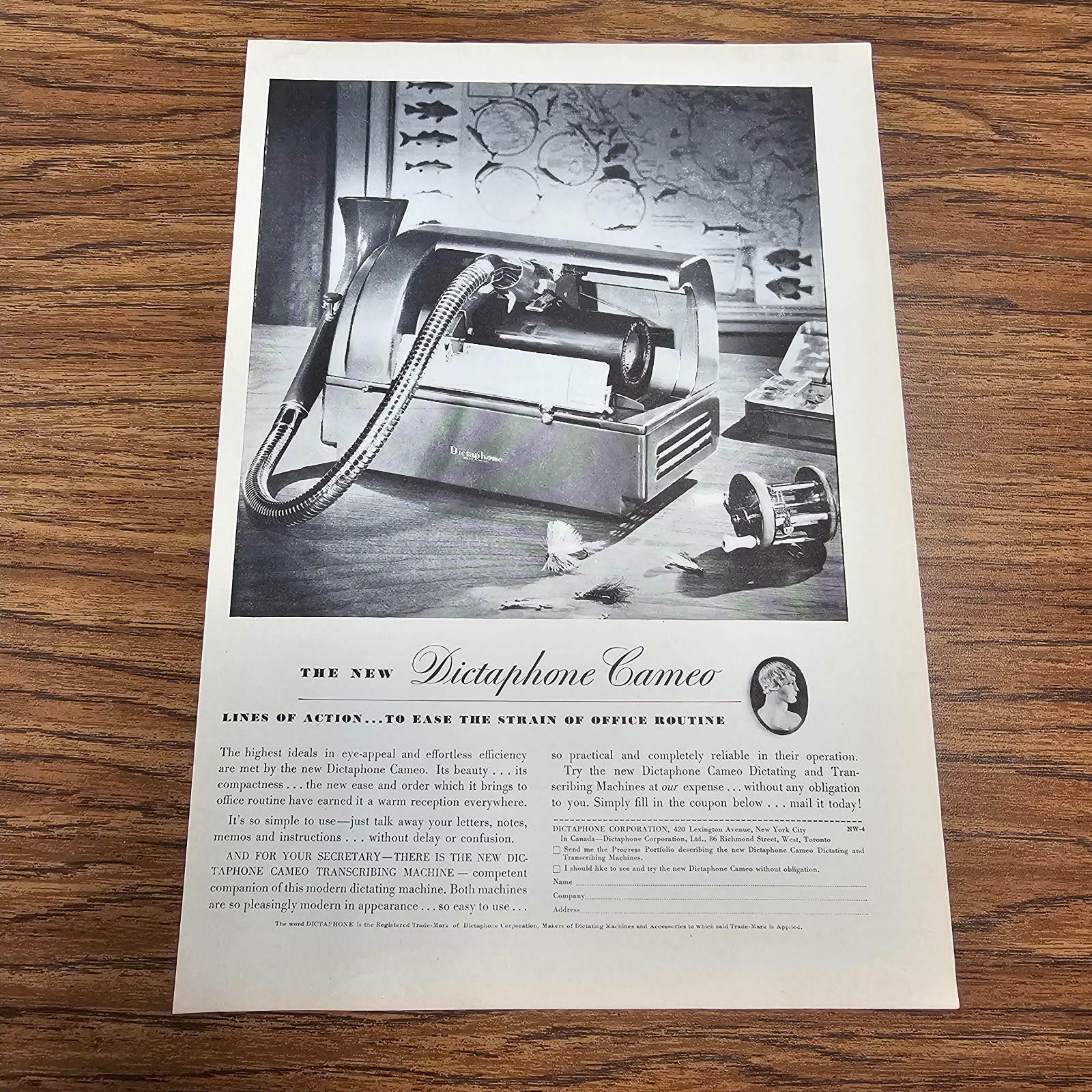 Vintage Dictaphone Cameo Ad • 1940s Office Technology • Mid-Century Dictation Ma