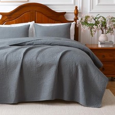 Gray 100 Cotton Queen Quilt Set 3 Piece Modern Textured Bedspread