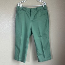Dockers Women Sage Green Individual Fit Capri Pants Size 14 Cotton Blend Stretch