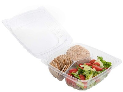 Plastic Clamshell Food Containers, (Pack of 50-8x8x3 3/8) 3-Compartment, to g...