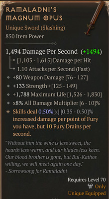  DIABLO 4 SEASON 13 LoH Sword Ramaladni's Magnum Opus Str+Life+Dmg0.5% GGEII