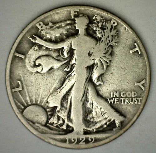 1929 S Walking Liberty Silver Half Dollar 50c US Type Coin Fine Circulated