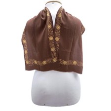 AS CELINE Paris Brown Floral Scarf Vintage Silk Look Has Stain Hole