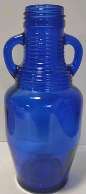 Vintage Cobalt Blue Luna Cafe Double Handle Ribbed Vase