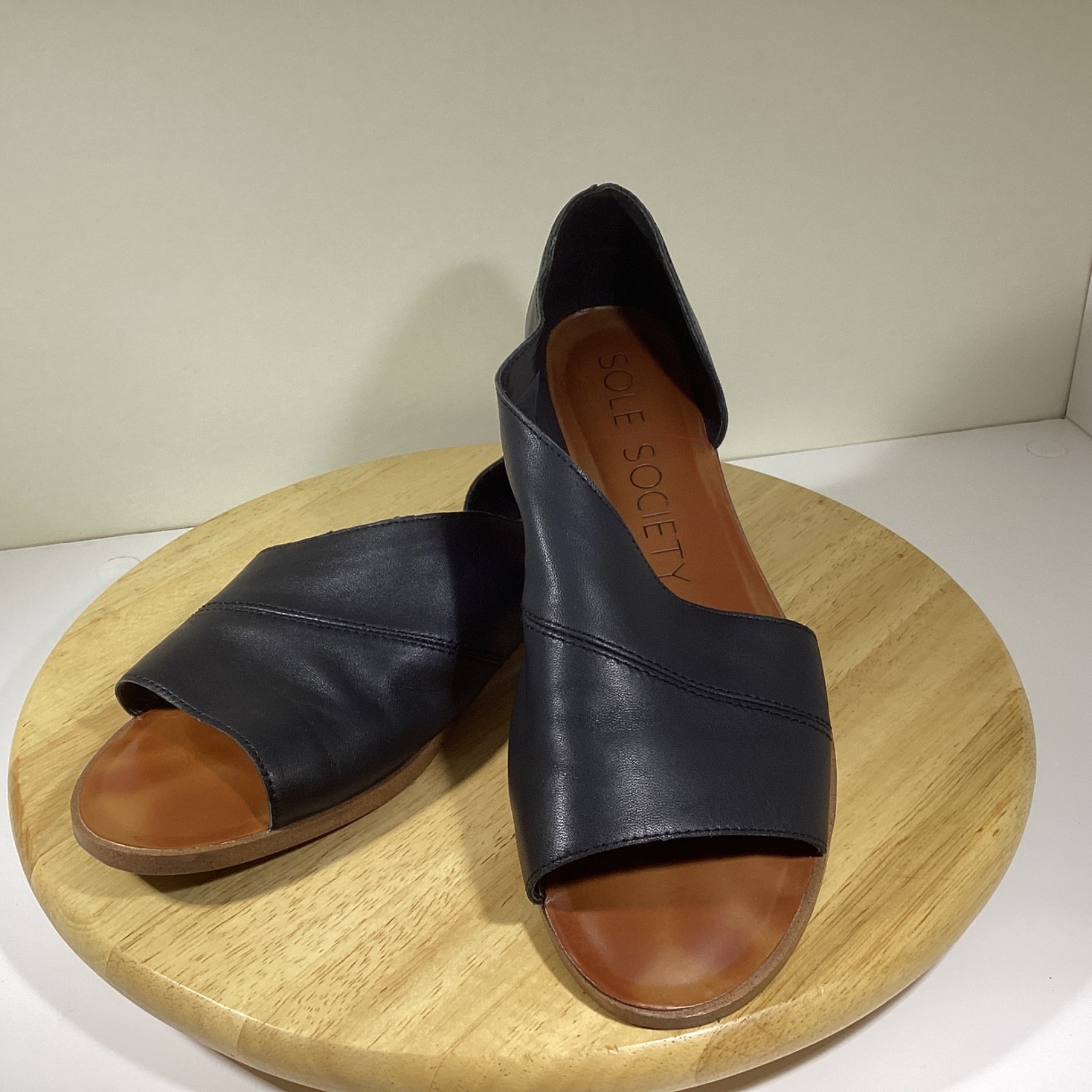 Sole Society Women's Black Leather Open-Toe Sandals Size 10M/42 Preowned