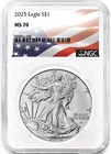 2025 $1 American Silver Eagle NGC MS70 Flag Label