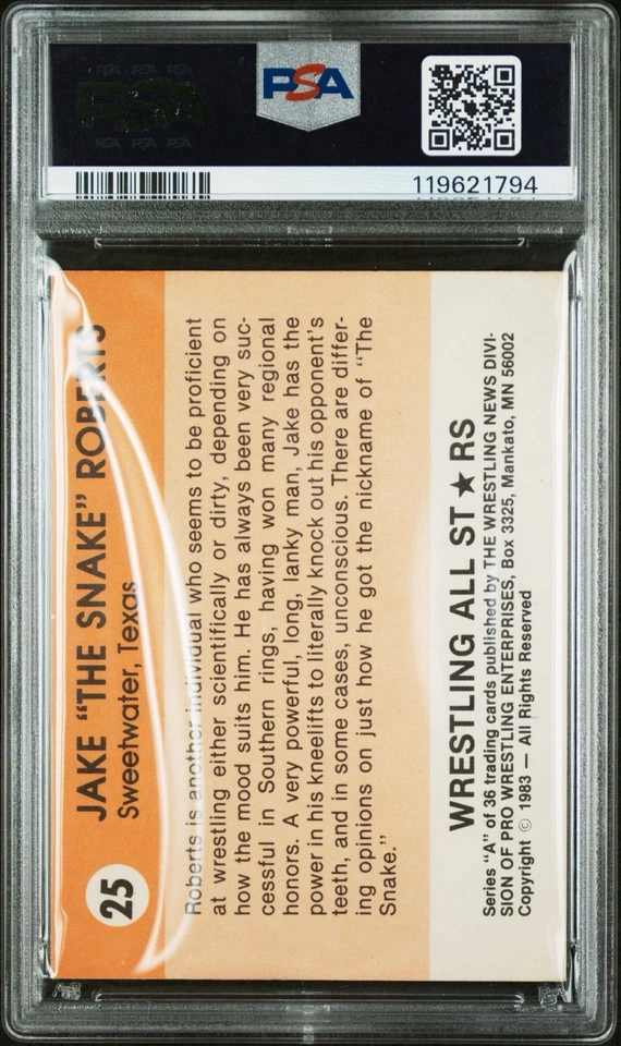 JAKE ROBERTS 1983 WRESTLING ALL STARS SIGNED ROOKIE CARD RC - PSA 4 AUTO 9 WWE - Image 2 of 3