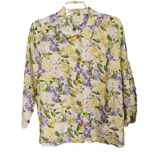 CJ Banks Jacket 100% Linen Spring Floral  Long Sleeve  Button-up ~  Plus Size 1X