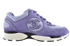 Chanel 24A Lilac Purple Wool Tweed Suede CC Logo Flat Runner Trainer Sneaker 41
