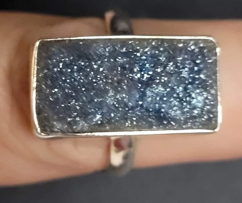 Vintage 925 Sterling Silver Ring with Royal Blue Druzy Agate Size 9