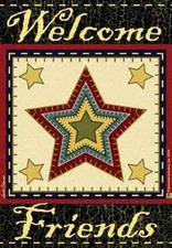 FOLK ART STAR WELCOME FRIEND SMALL GARDEN STANDARD FLAG 12x18"