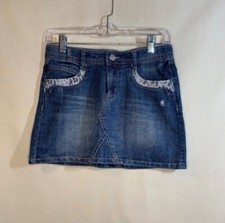 Vanilla Star Denim Skirt Girls Size 14 Medium Wash Lace