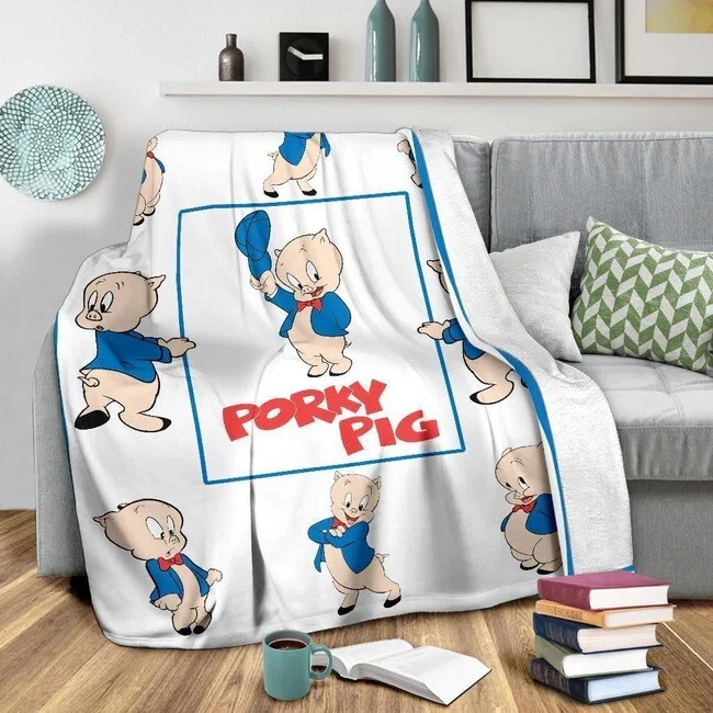 Porky Pig Blanket, Looney Tunes Cartoon Fleece, Sherpa Blanket Gifts for Kids