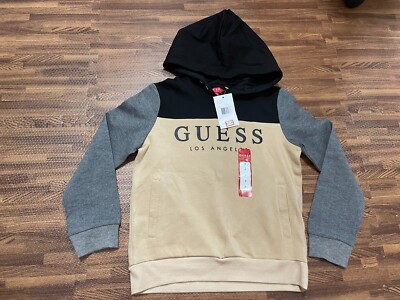 Guess Kids Palm Hoodie Mix Color Block Black Beige Gray Size