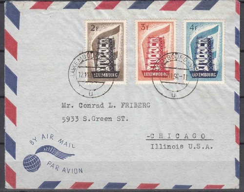 Luxembourg 1956 Europa CEPT Mi#555-557 used on Aerogramme to USA