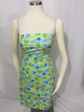 Lilly Pulitzer Vintage Toucan Bird Strapless Open Tie Back Dress Blue Green 2